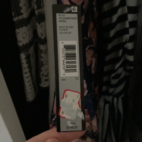 Tahari Navy blush metallic Jacquard Fit & Flare Dress - Picture 4 of 4